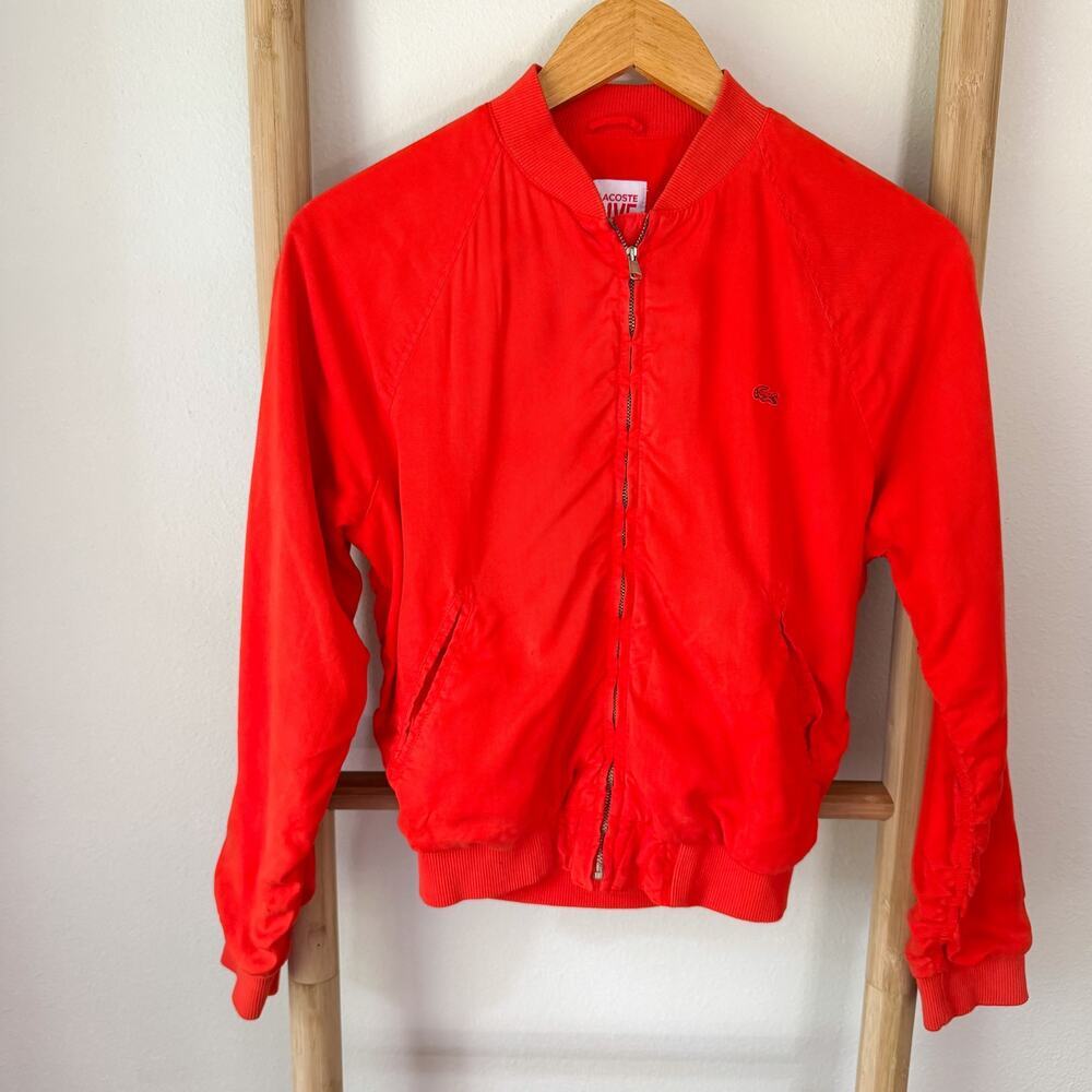 Lacoste LIVE Bright Red Bomber Jacket XS Lightweight Zip Front Cropped Jacket